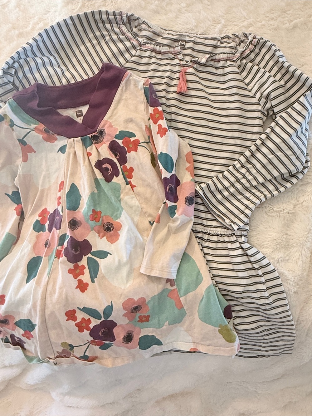Girls tea long sleeve dress lot Sz 6 / 8.  Good condition  Striped Floral DWW